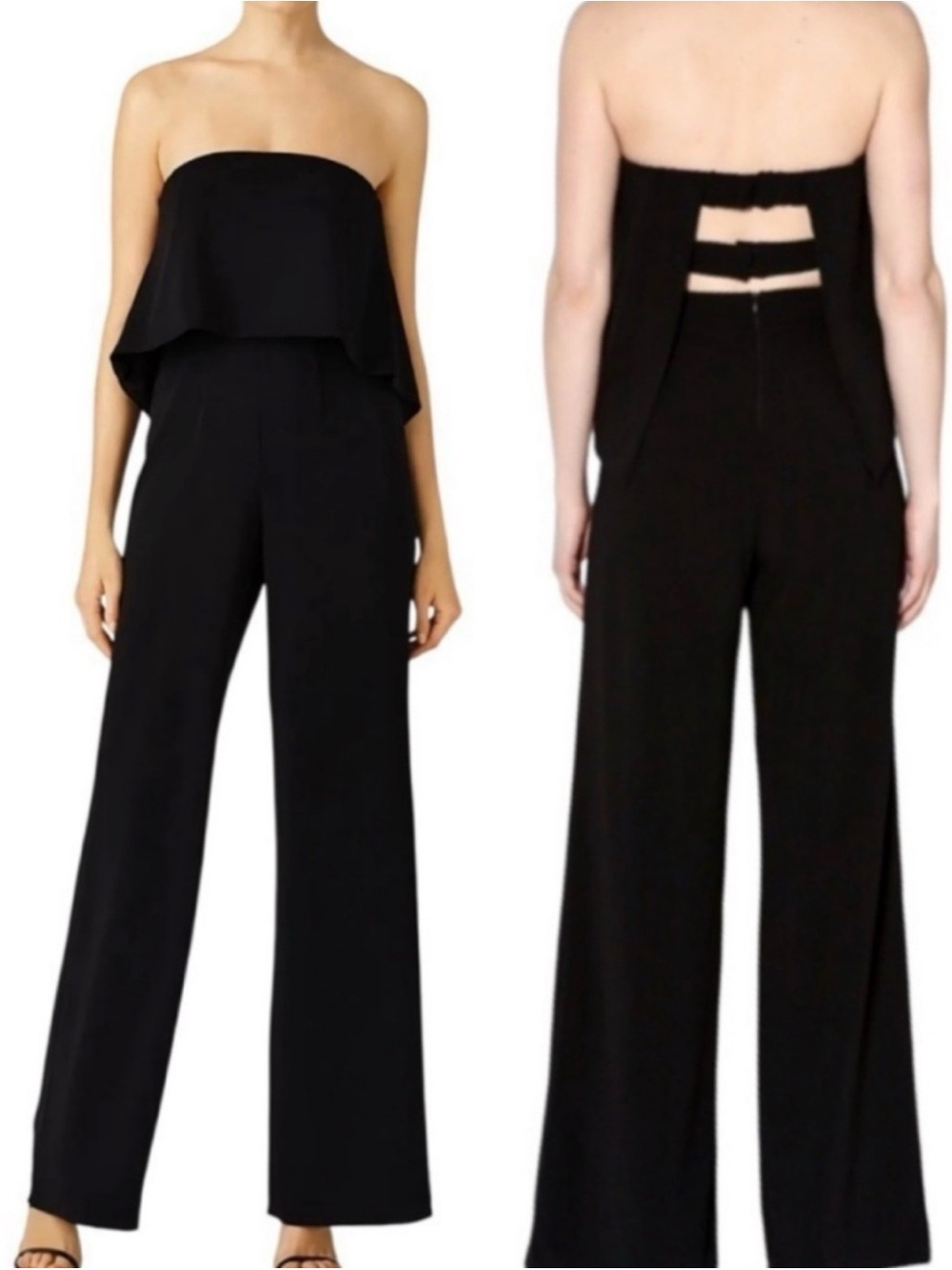 DO+BE Black Strapless Wide-Leg Jumpsuit with Ruffle